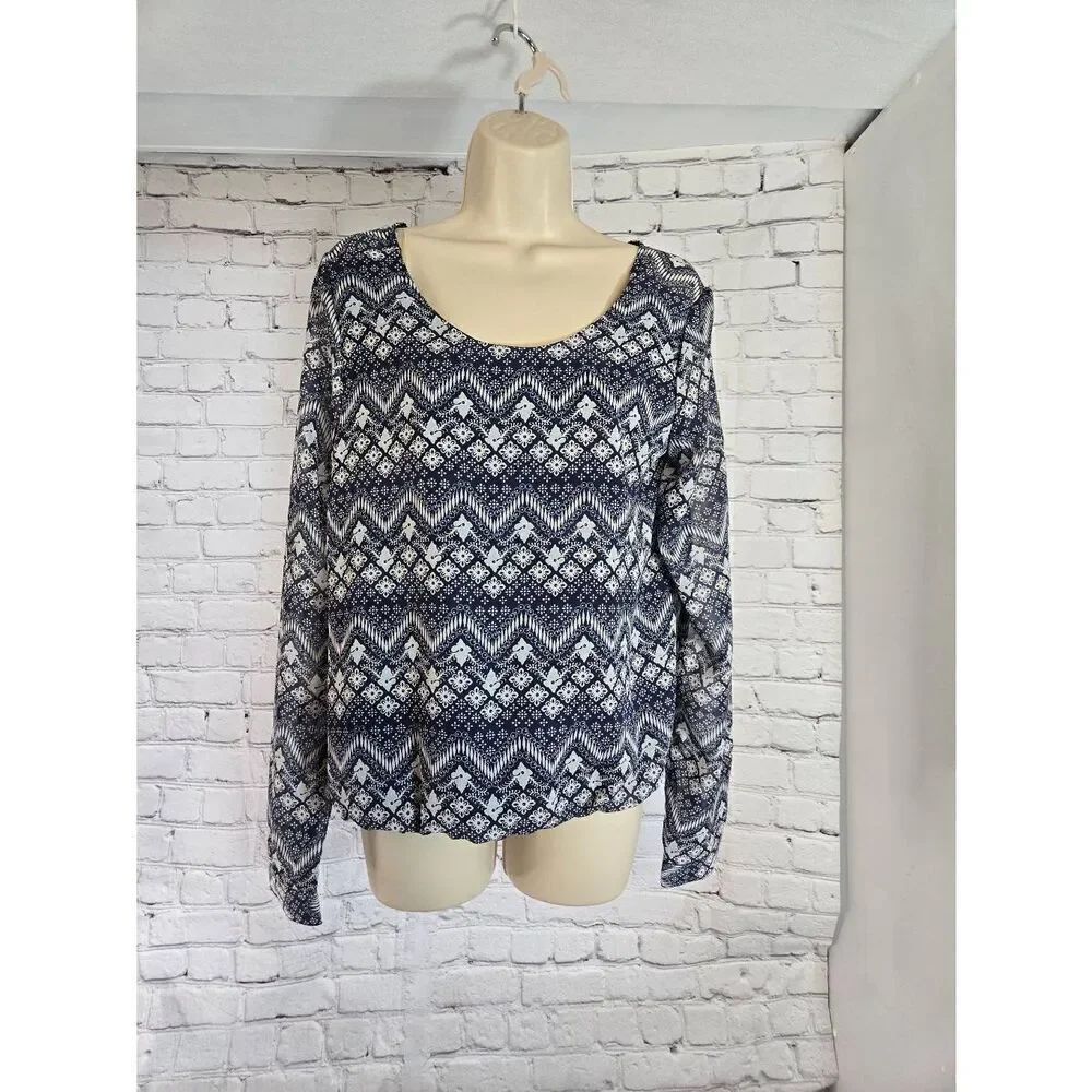 Cruel Womens Size Small Blue/White Floral Hi-Low Blouson Blouse